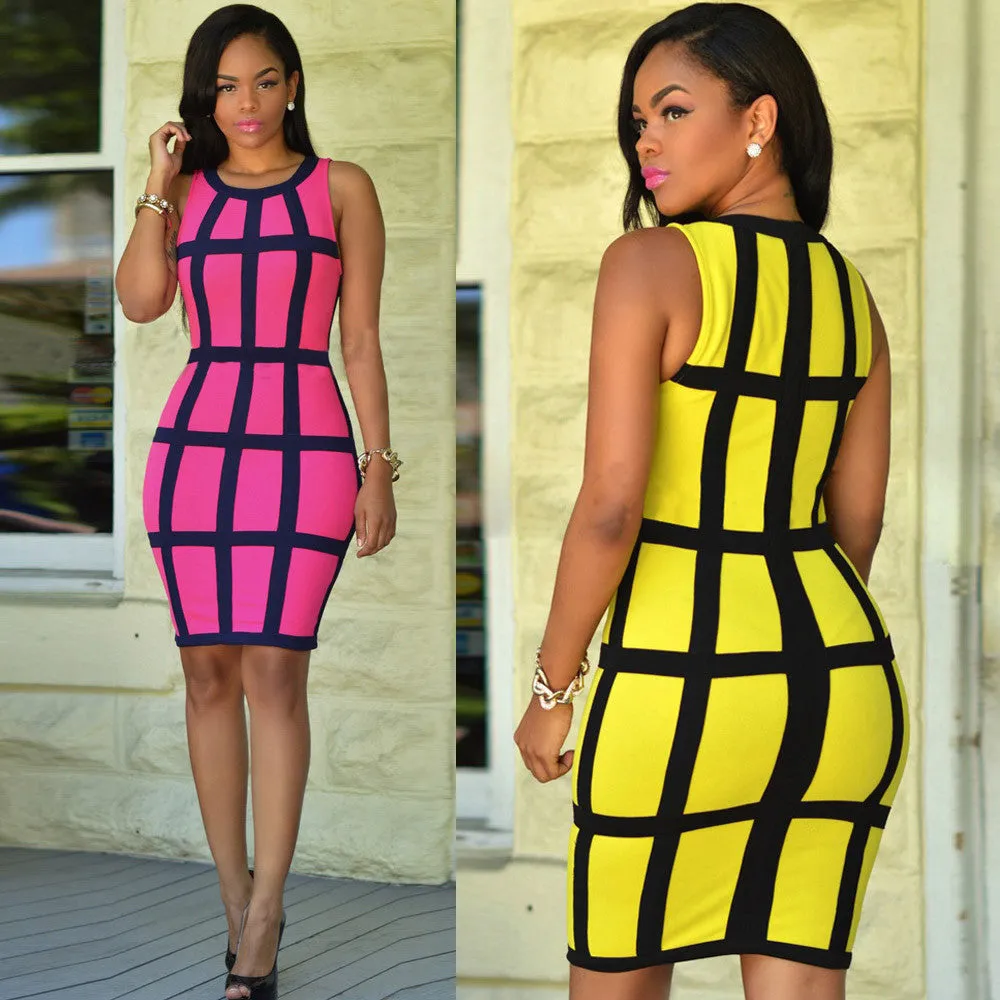 Sexy Women Dress Bandage Fit Sleeveless Bodycon Party Dresses Geometric Print Club Vestidos