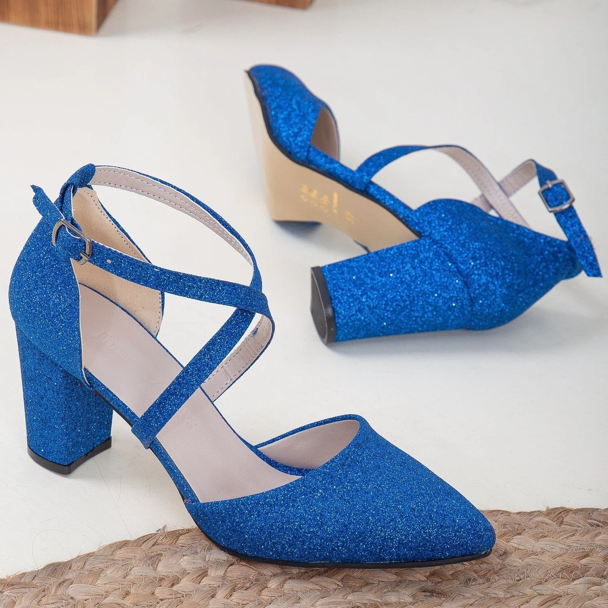 Sina Vegan Glitter Wedding Heels | Bright Blue