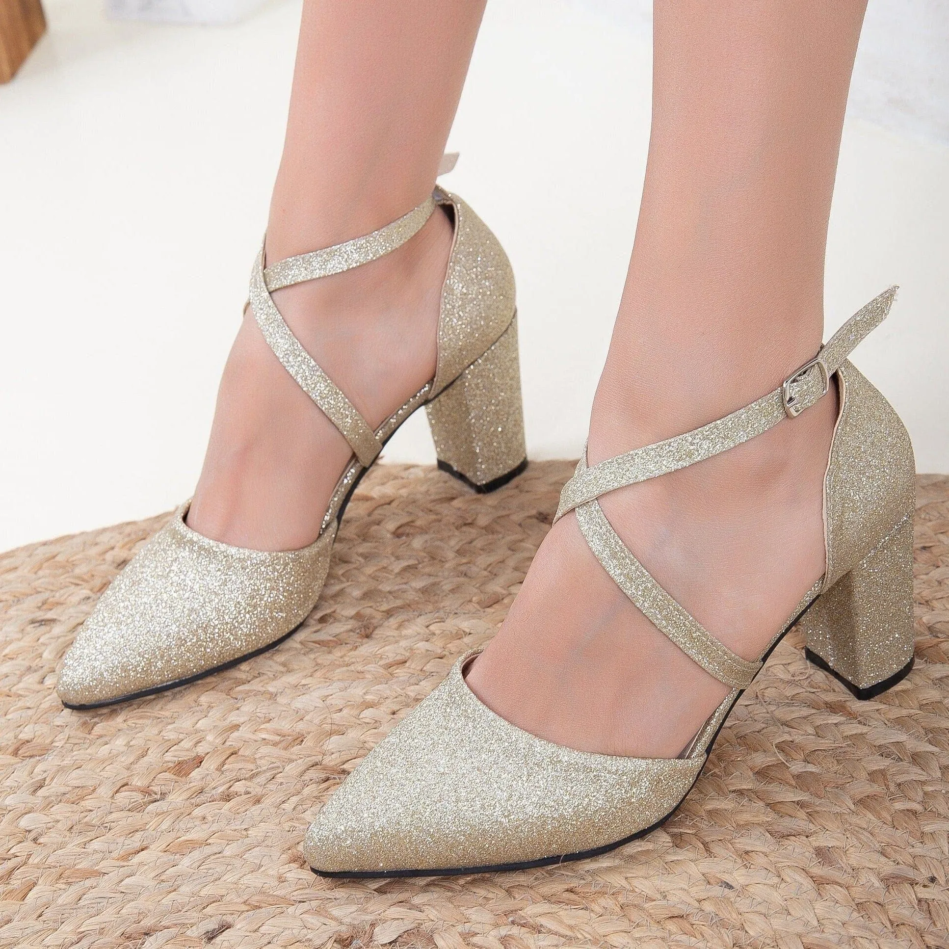 Sina Vegan Glitter Wedding Heels | Gold