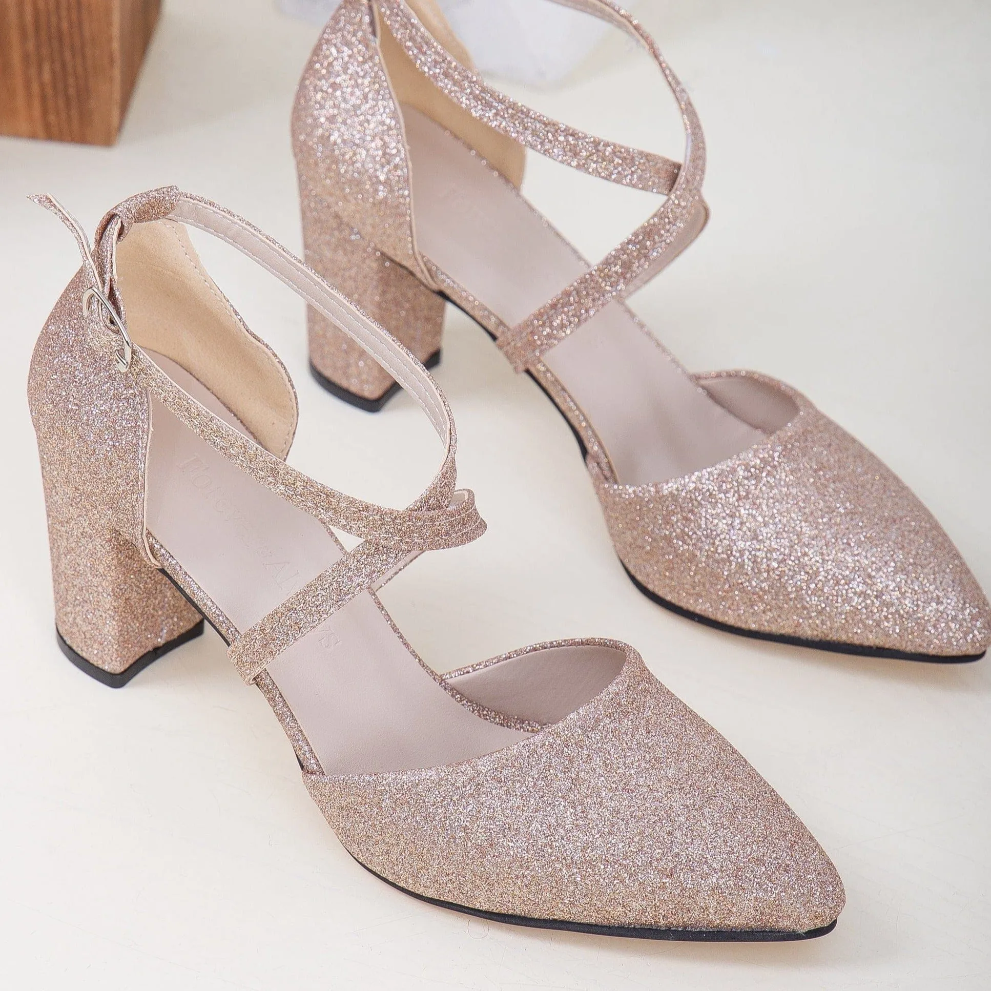 Sina Vegan Glitter Wedding Heels | Rose Gold