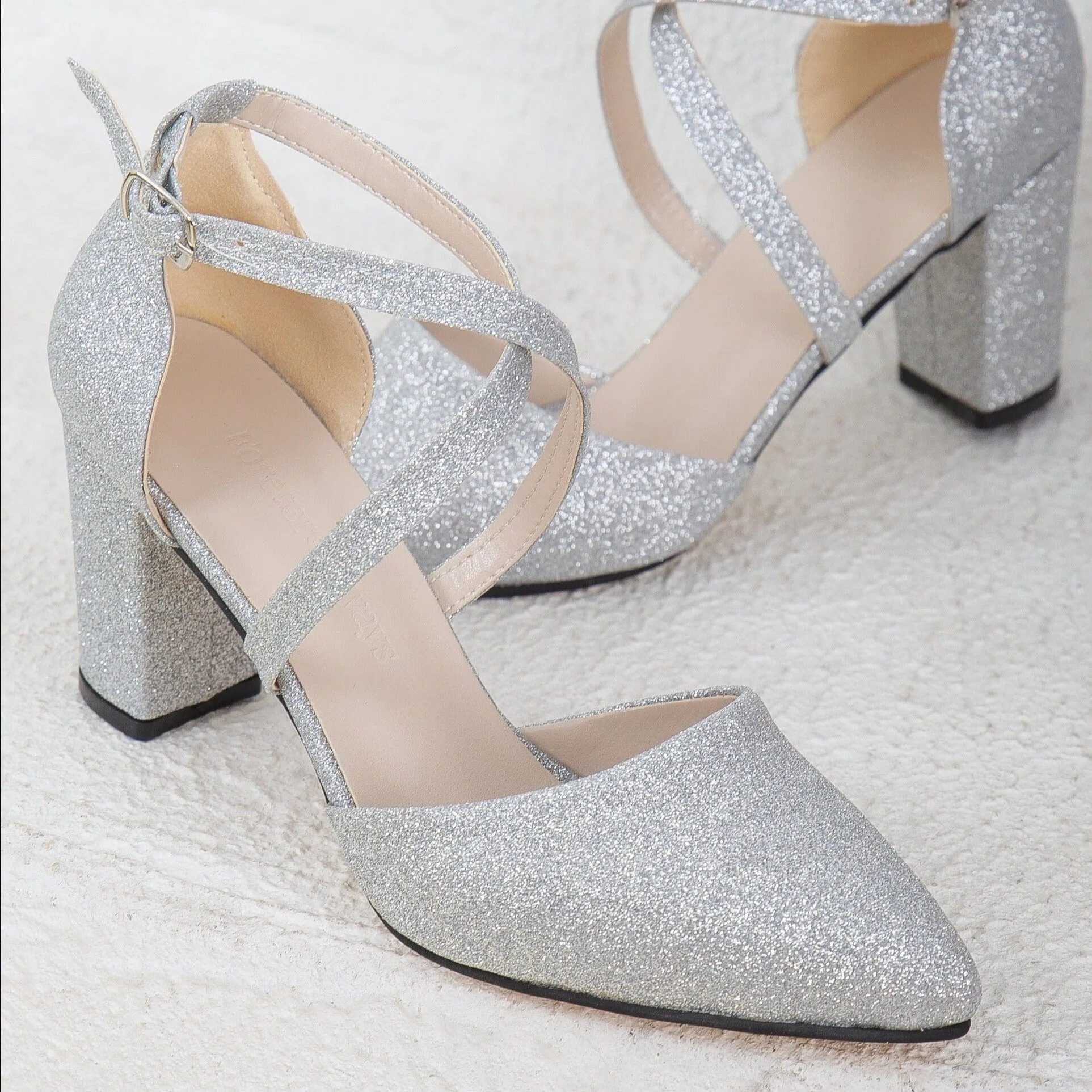 Sina Vegan Glitter Wedding Heels | Silver