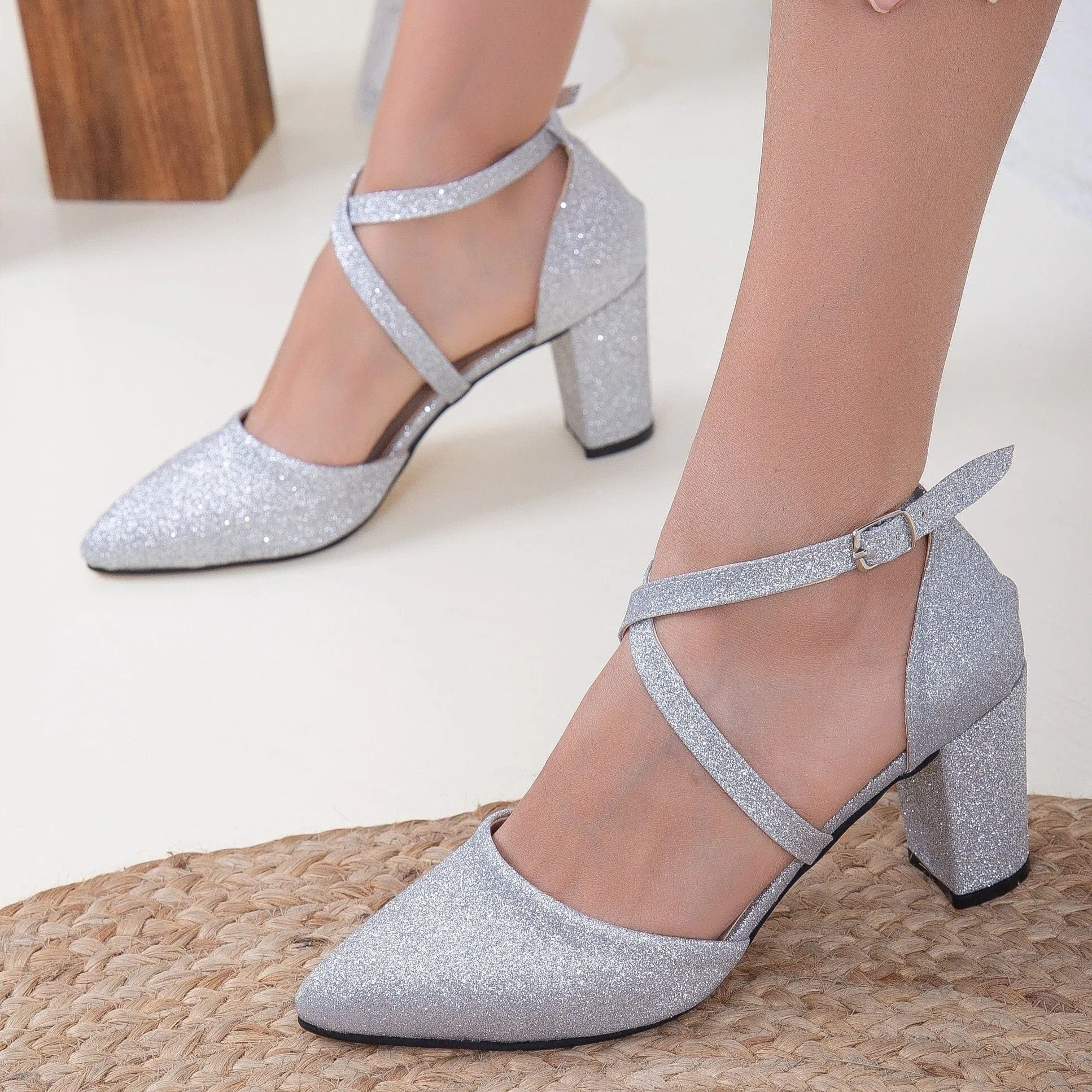 Sina Vegan Glitter Wedding Heels | Silver