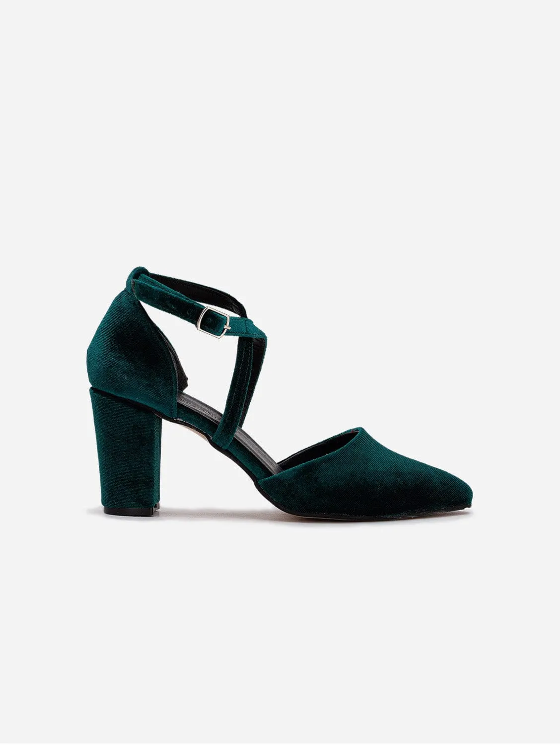 Sina Vegan Velvet Strappy Heels | Green