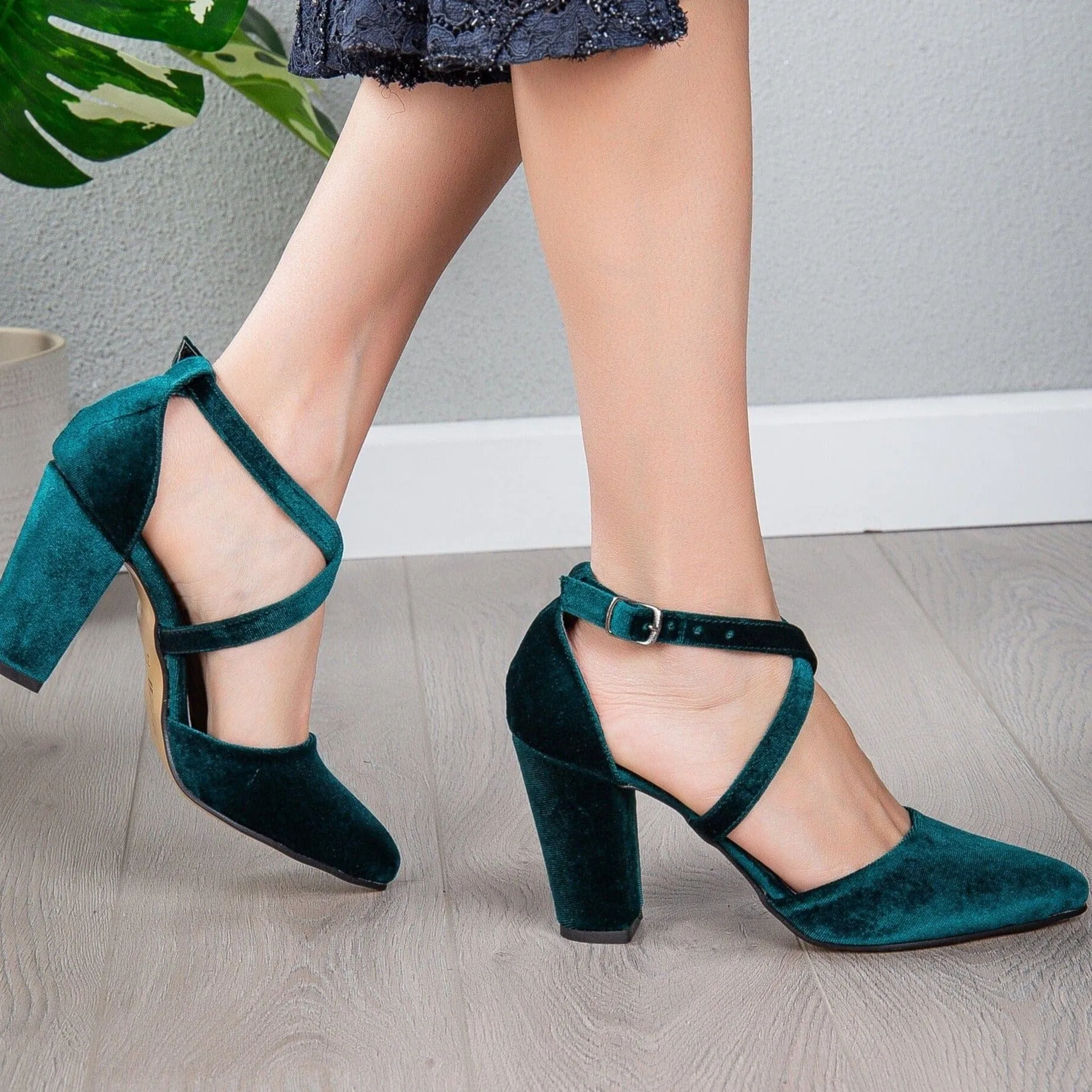 Sina Vegan Velvet Strappy Heels | Green