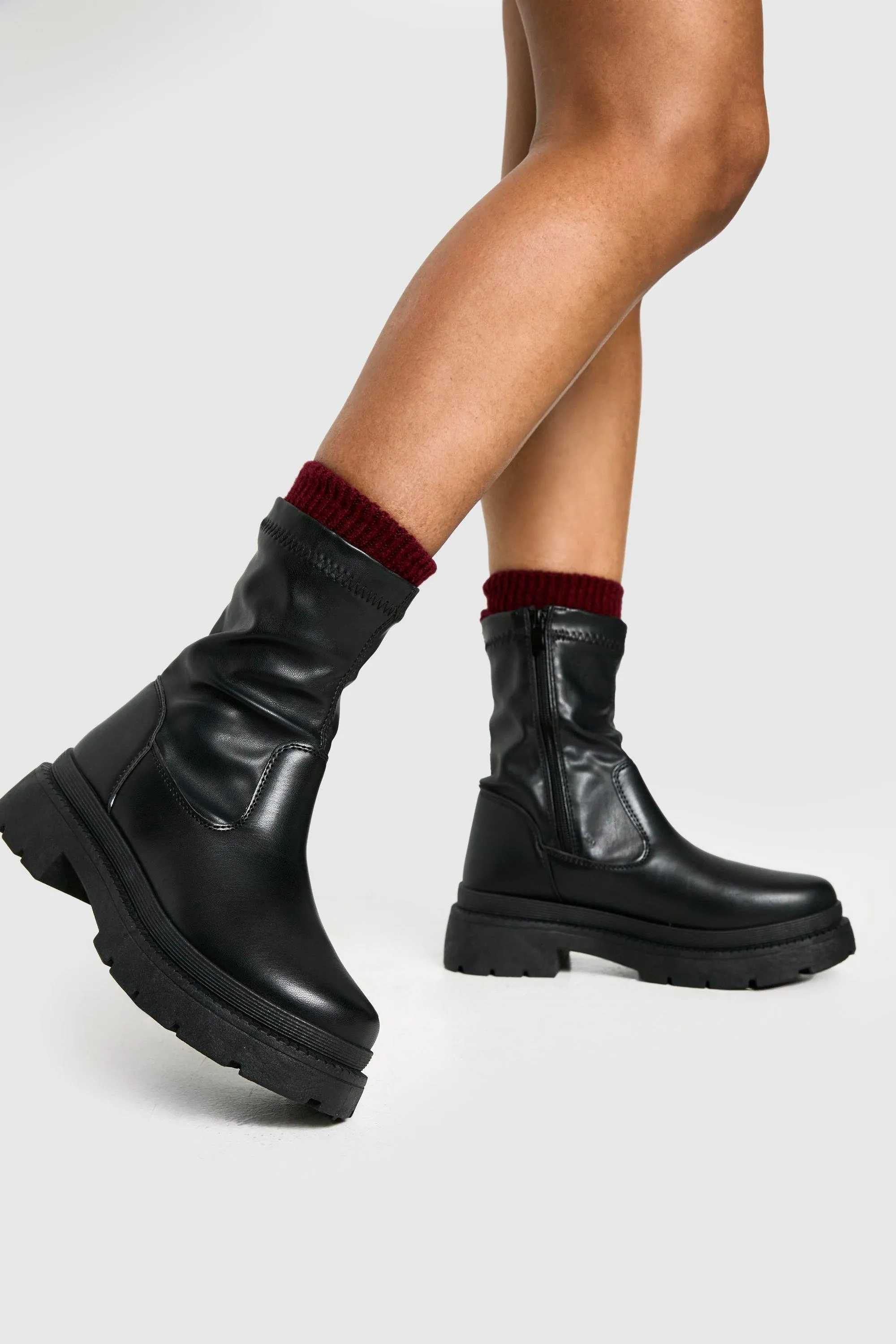 Sock Detail Chunky Ankle Boot