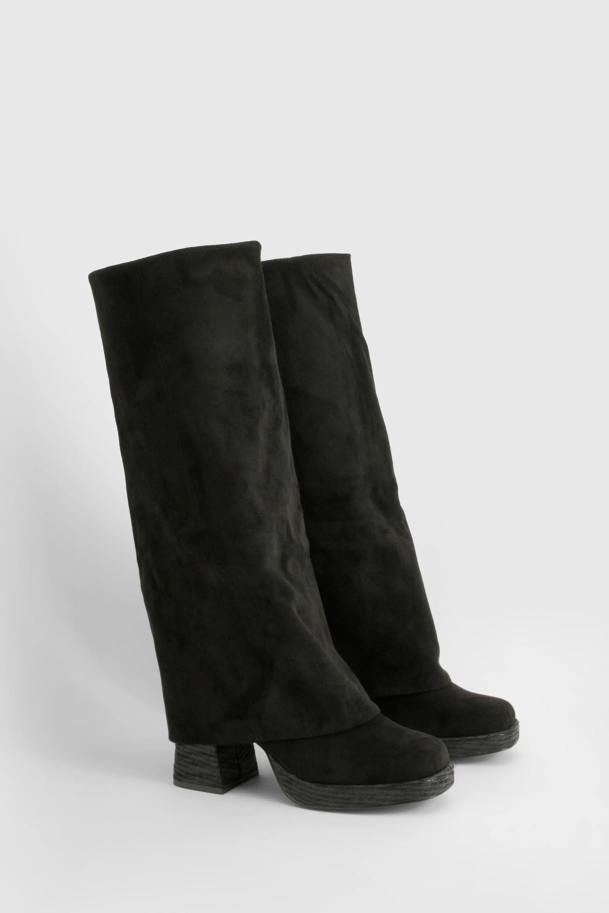 Stacked Heel Fold Over Knee High Boot