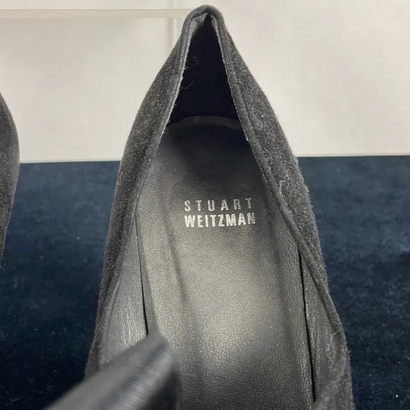 Stuart Weitzman Black Suede Platform Shoes with Bow Ties