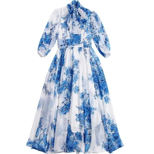 Tessa Floral-Print Bohemia Vacation Elegant Chiffon Dresses