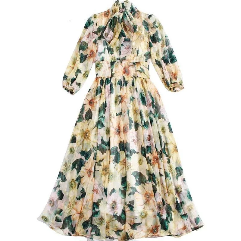 Tessa Floral-Print Bohemia Vacation Elegant Chiffon Dresses