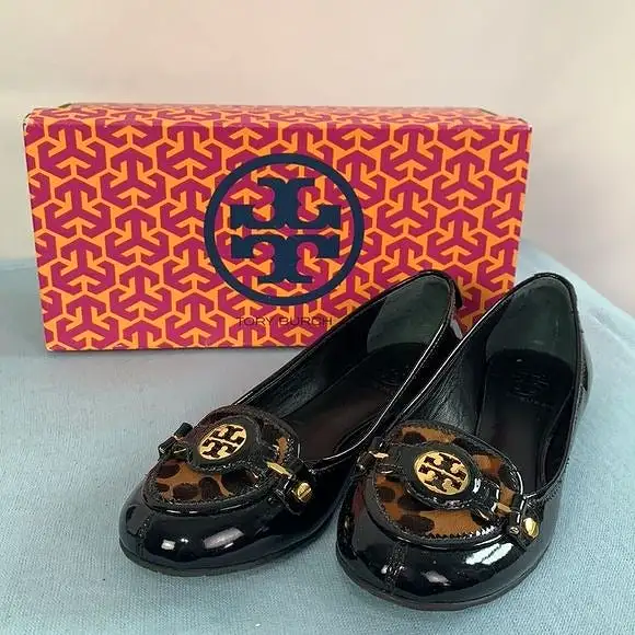 ToryBurch black patent flat with animal print