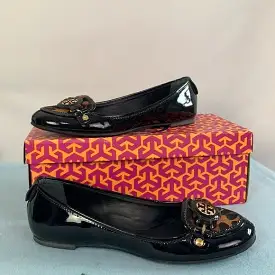 ToryBurch black patent flat with animal print