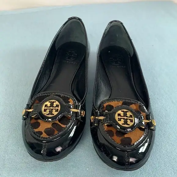 ToryBurch black patent flat with animal print