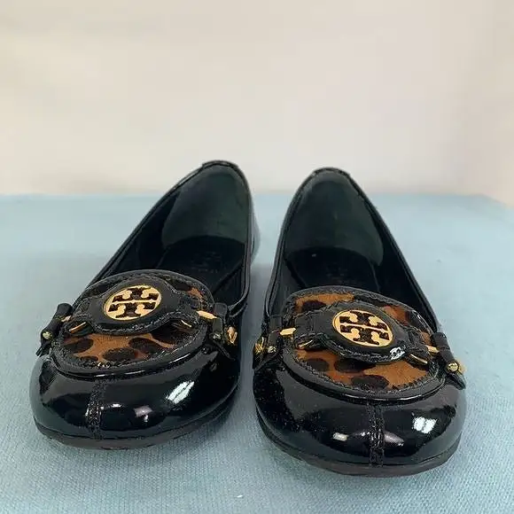 ToryBurch black patent flat with animal print