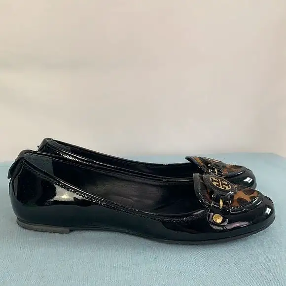 ToryBurch black patent flat with animal print