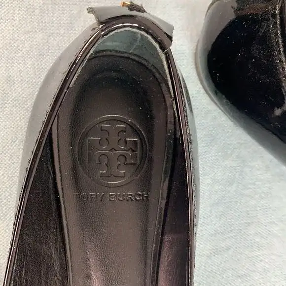 ToryBurch black patent flat with animal print