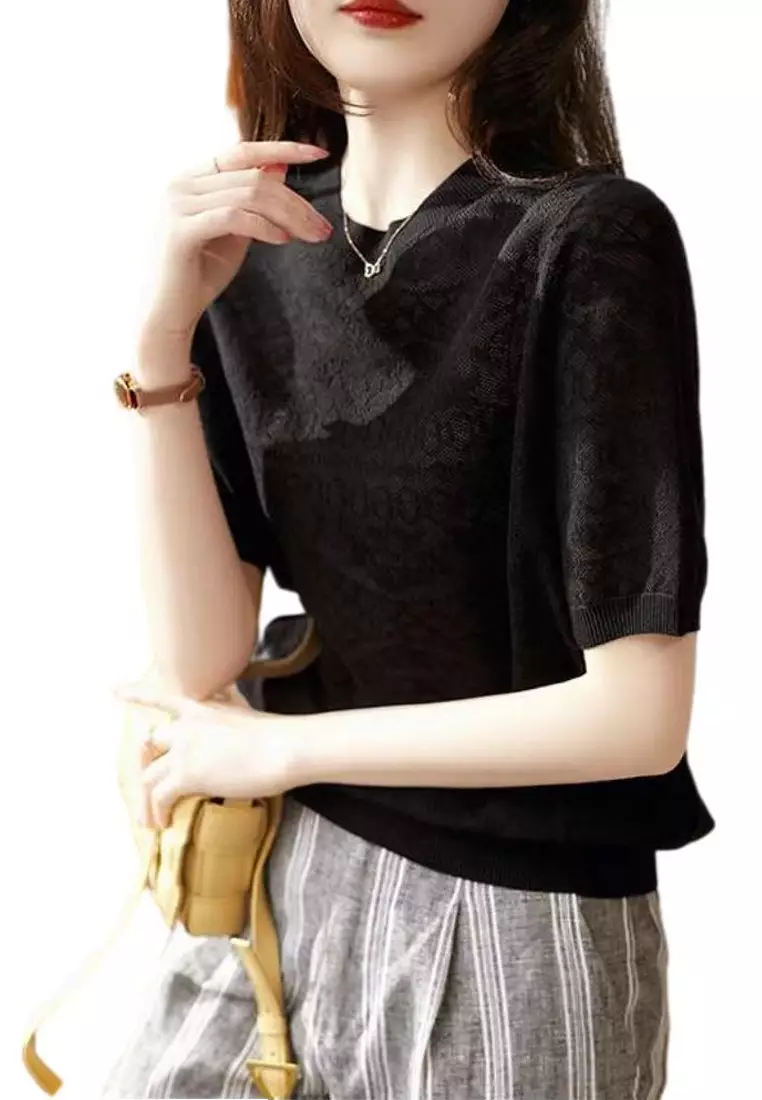 Twenty Eight Shoes Round Neck Jacquard Short Sleeve T-shirt XHG-192