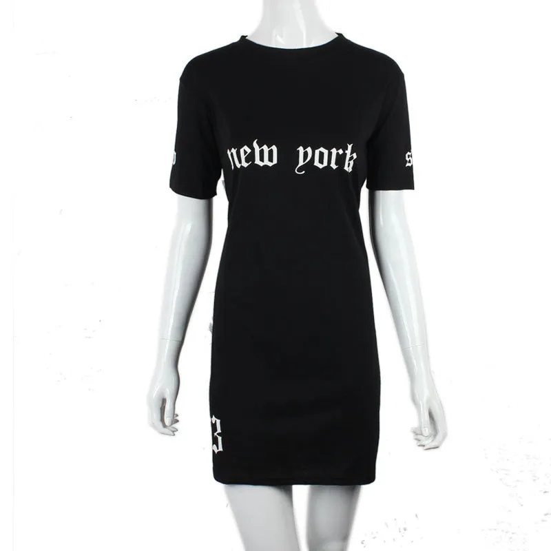 Vestido Women Baseball Dress Short Sleeve Letters Printed Dresses Loose Casual Shirtdress