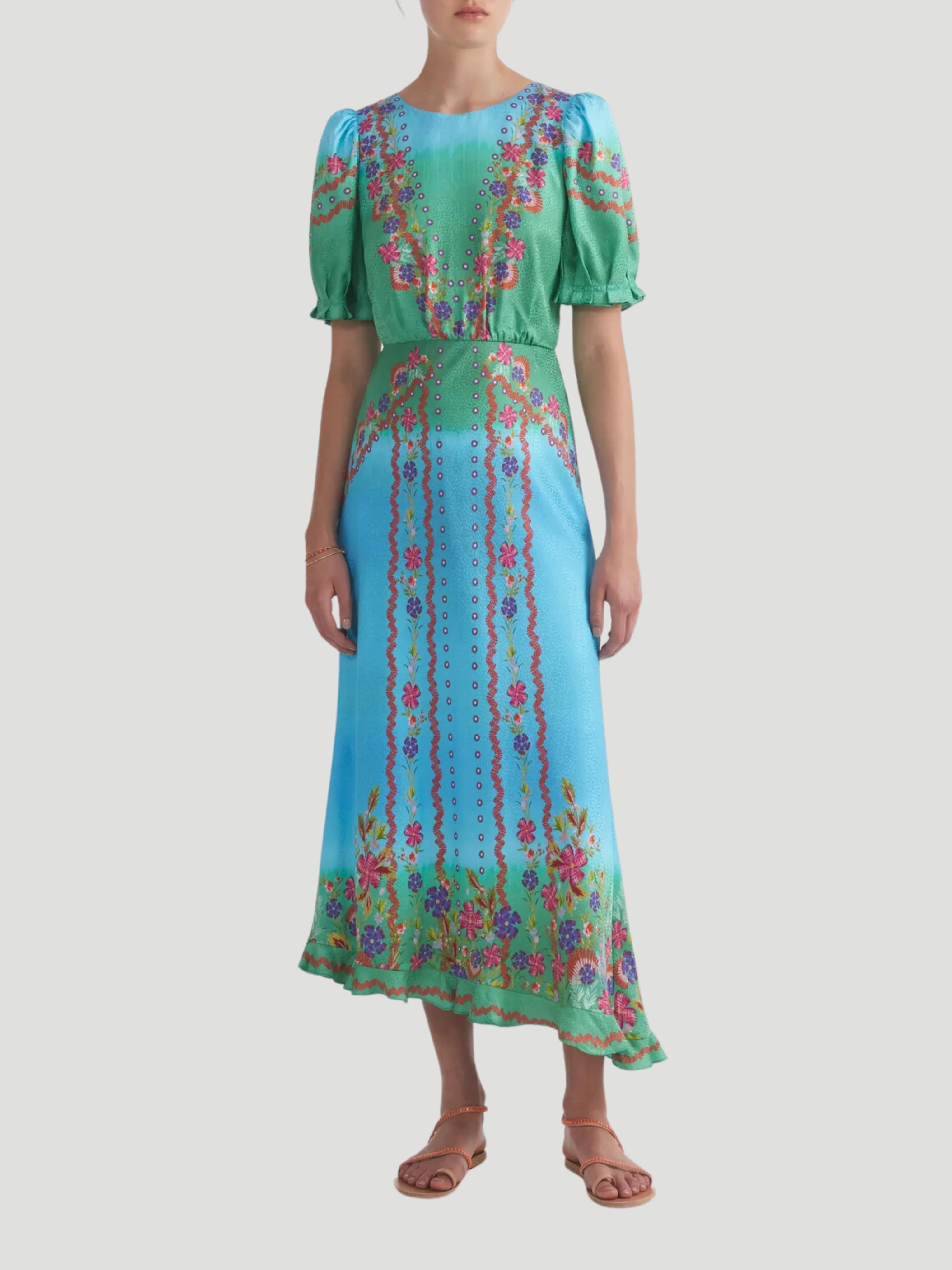 Vida-D Border Printed Silk Midi Dress