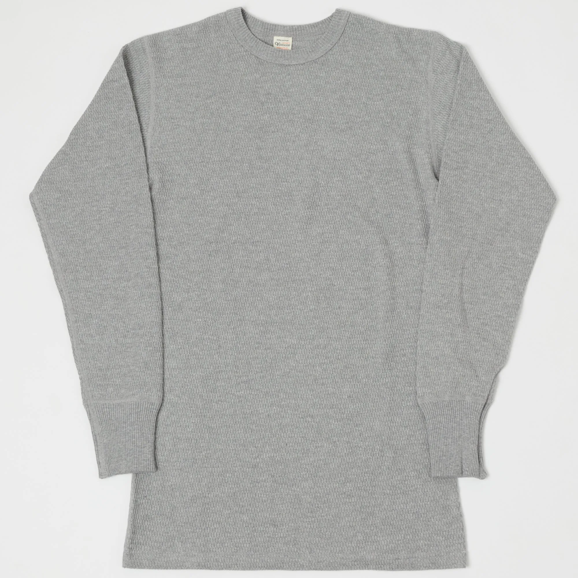 Warehouse 5903 LS Waffle Knit Crew Neck Tee - Heather Grey