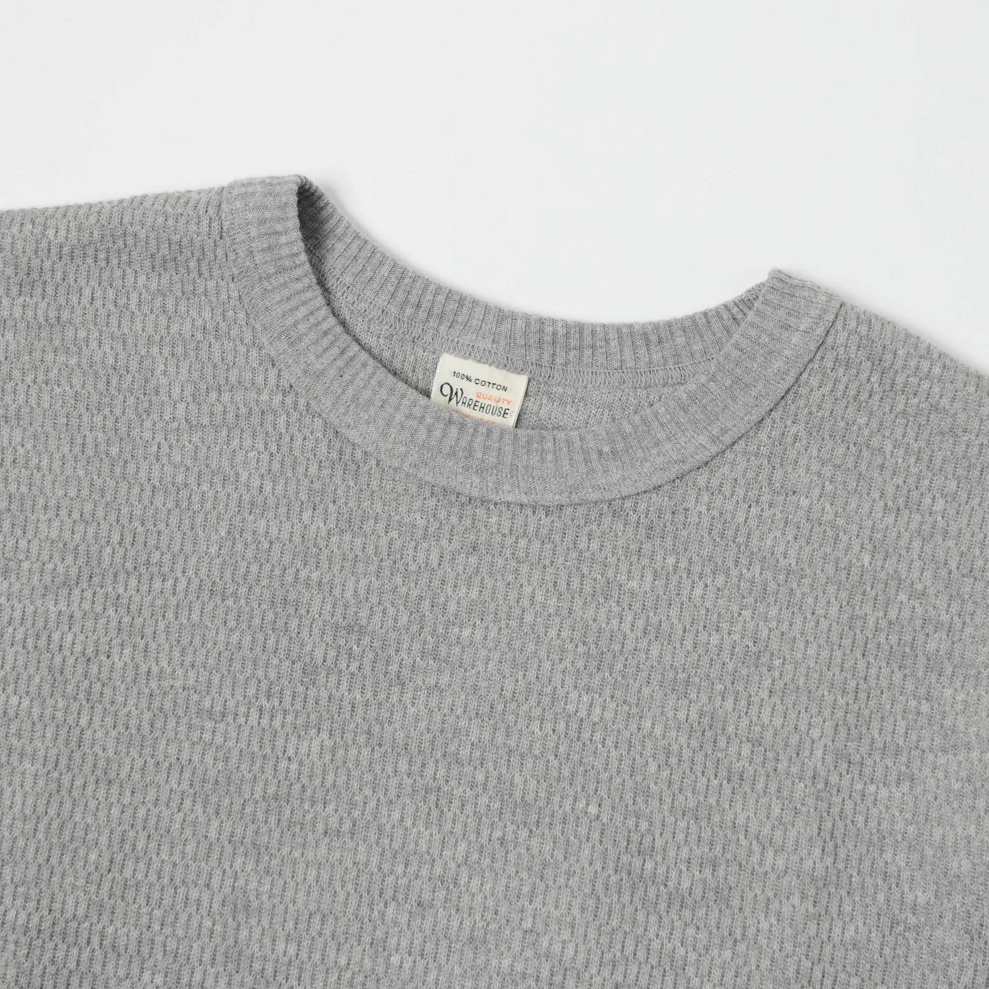 Warehouse 5903 LS Waffle Knit Crew Neck Tee - Heather Grey