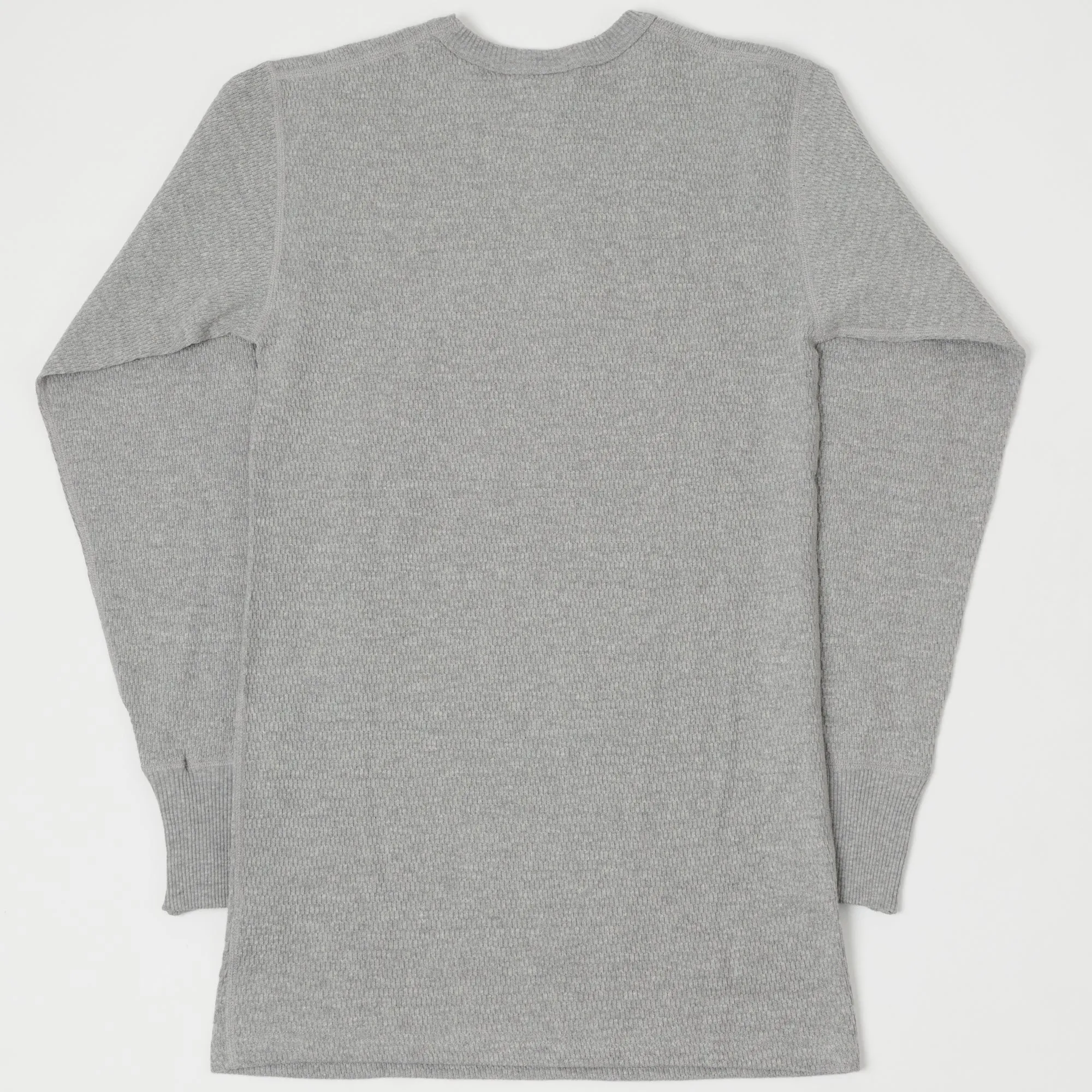 Warehouse 5903 LS Waffle Knit Crew Neck Tee - Heather Grey