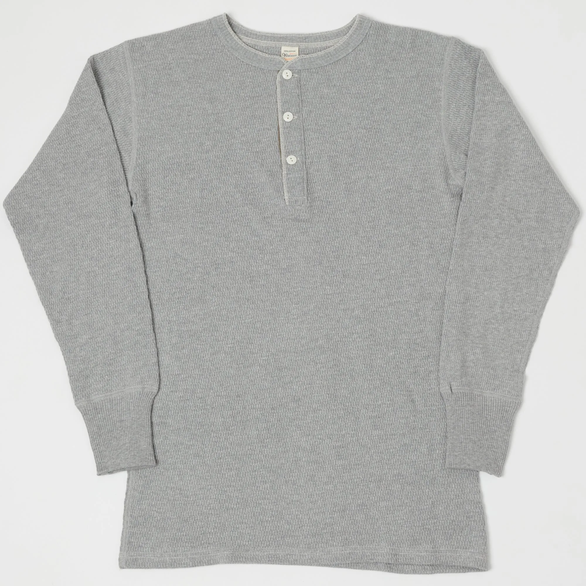 Warehouse 5904 L/S Waffle Knit Henley - Heather Grey