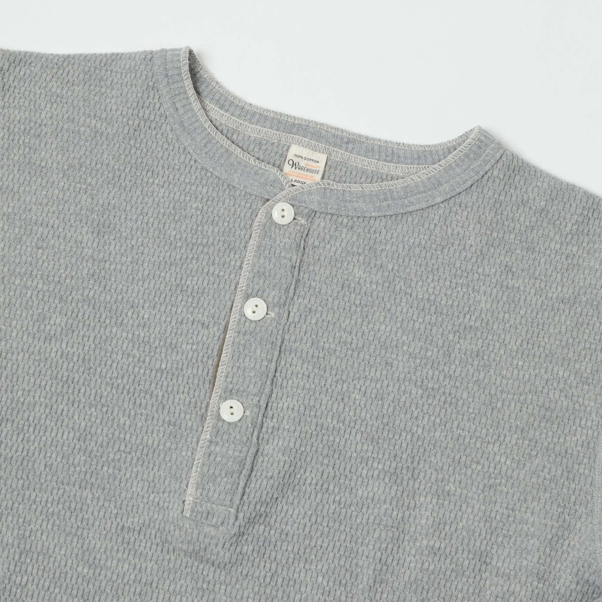 Warehouse 5904 L/S Waffle Knit Henley - Heather Grey