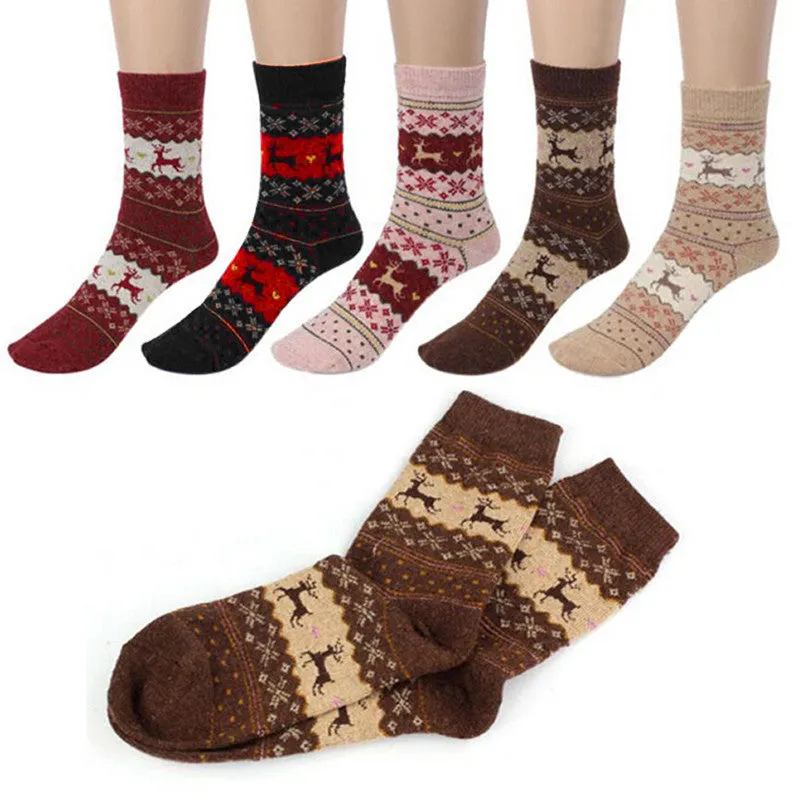 Warm Sock Women Deer Design Casual Knit Wool Women Socks SM6