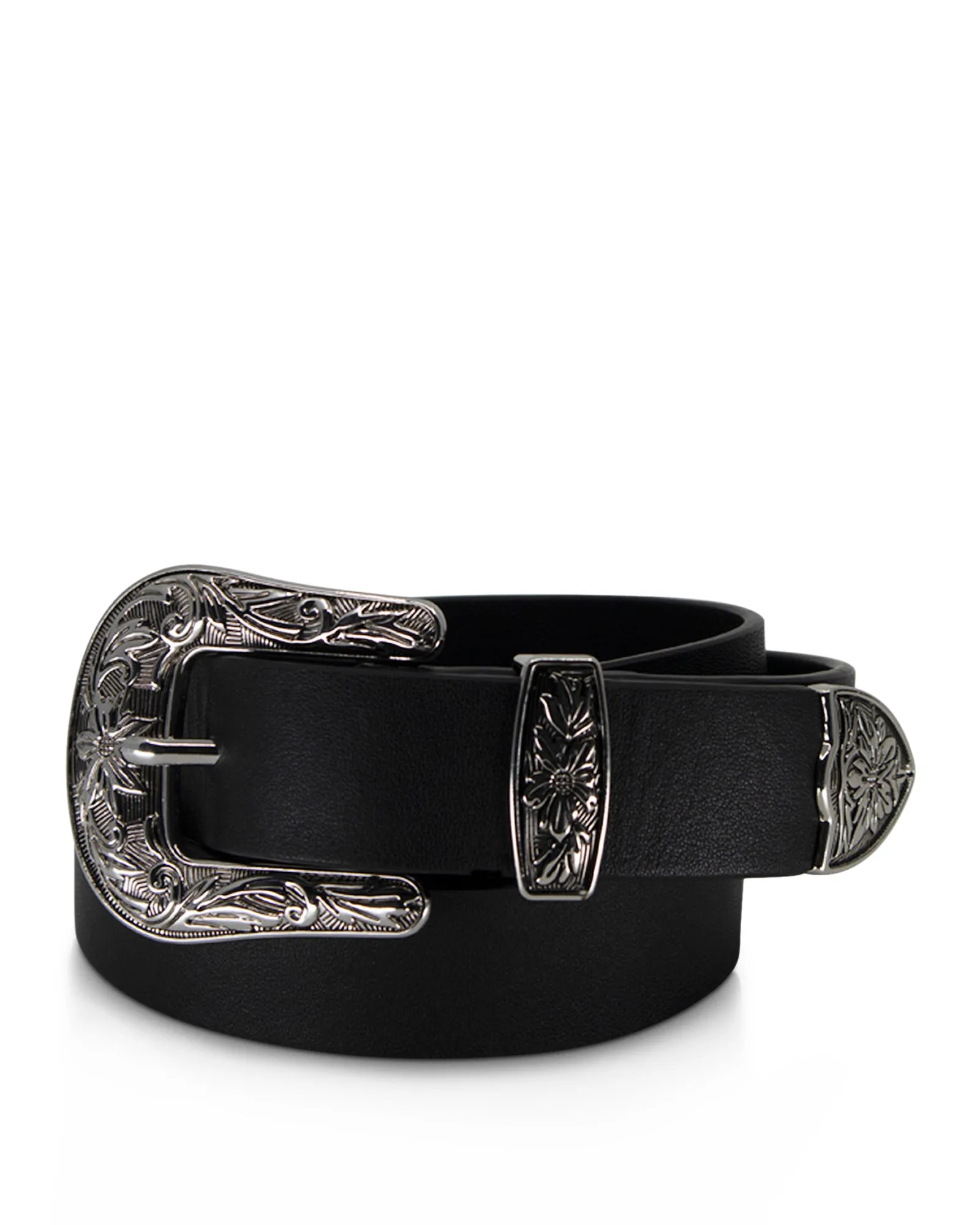 Western Belt Leather - Black Silver