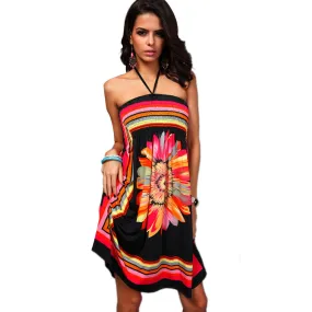 Women Bohemia Print Dress Style Sexy Condole belt Mini Club Dress Beach Dresses