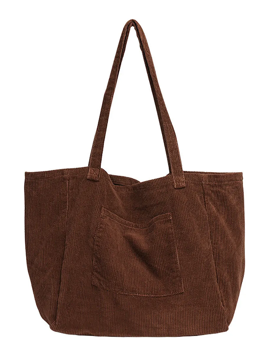 Women Casual Solid Large Corduroy Shoulder Bag