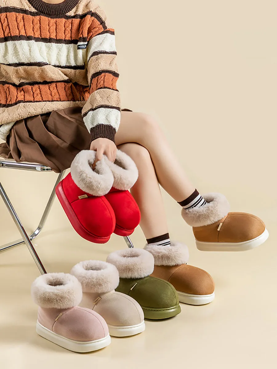 Women Winter Plush Spliced Solid Warm Shoes