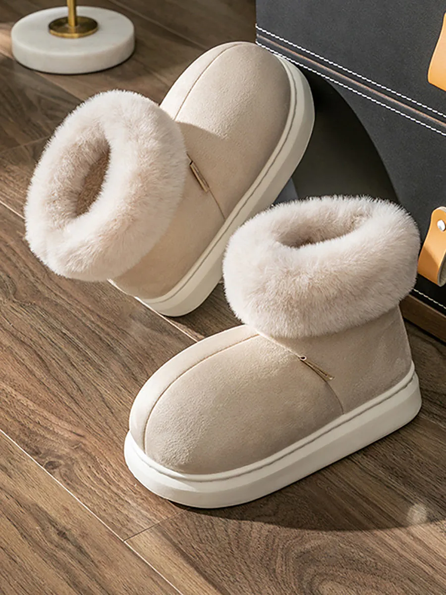 Women Winter Plush Spliced Solid Warm Shoes