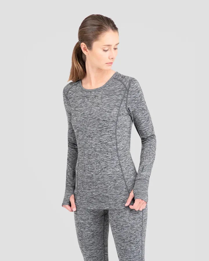 WOMEN'S CLOUD NINE MIDWEIGHT PERFORMANCE BASELAYER SCOOP SHIRT LARGE DARK GREY MELANGE