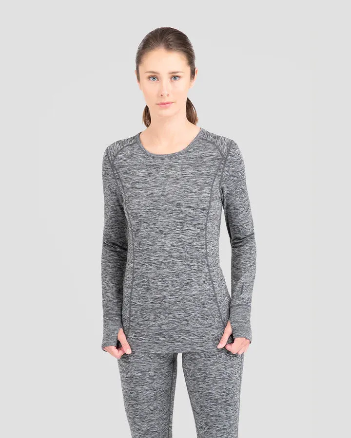 WOMEN'S CLOUD NINE MIDWEIGHT PERFORMANCE BASELAYER SCOOP SHIRT MEDIUM DARK GREY MELANGE