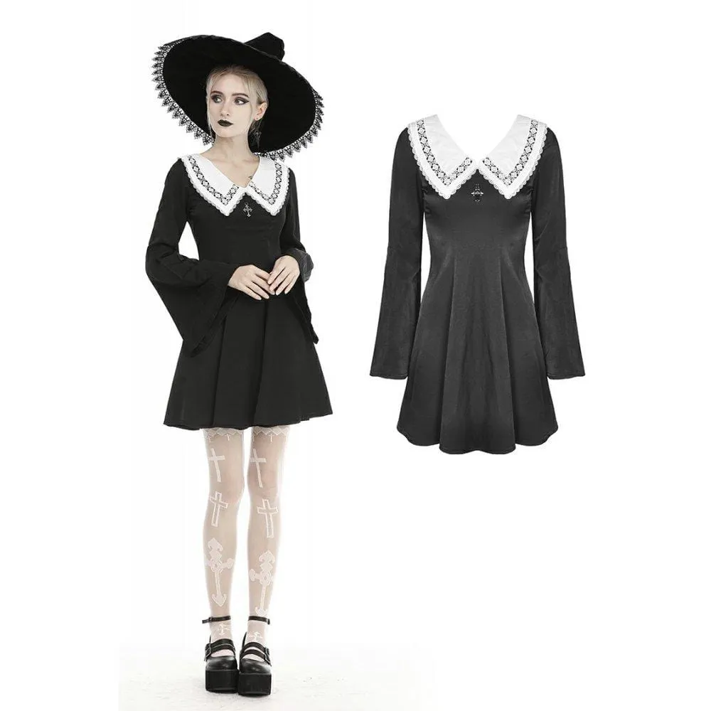 Women's Gothic Large Lapel Dresses With Cross