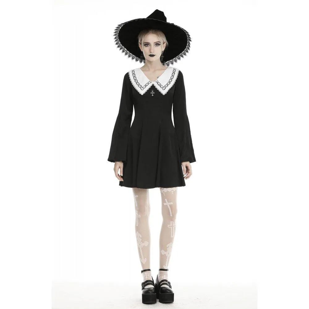 Women's Gothic Large Lapel Dresses With Cross