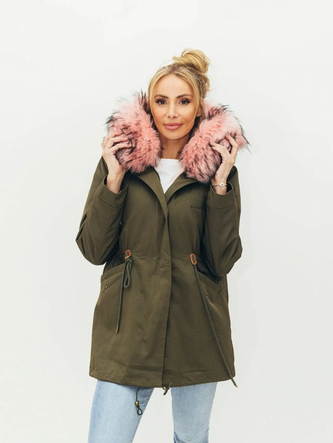 Women's Muted Green Faux Fur Parka