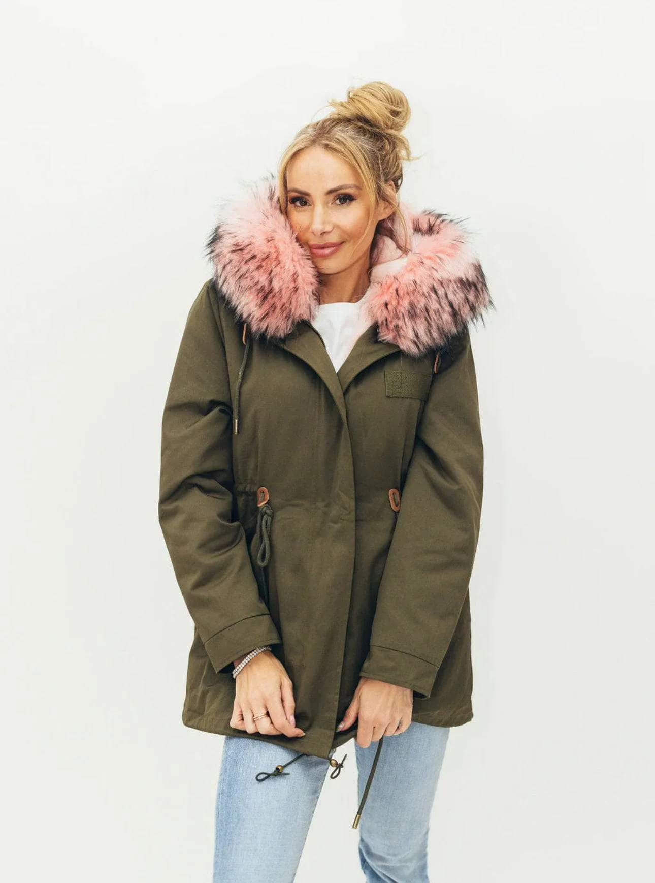 Women's Muted Green Faux Fur Parka