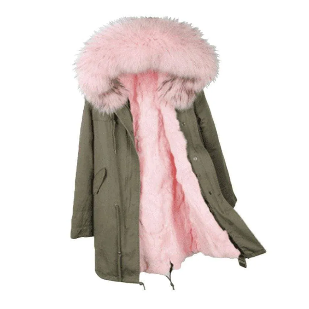 Women's Muted Green Faux Fur Parka