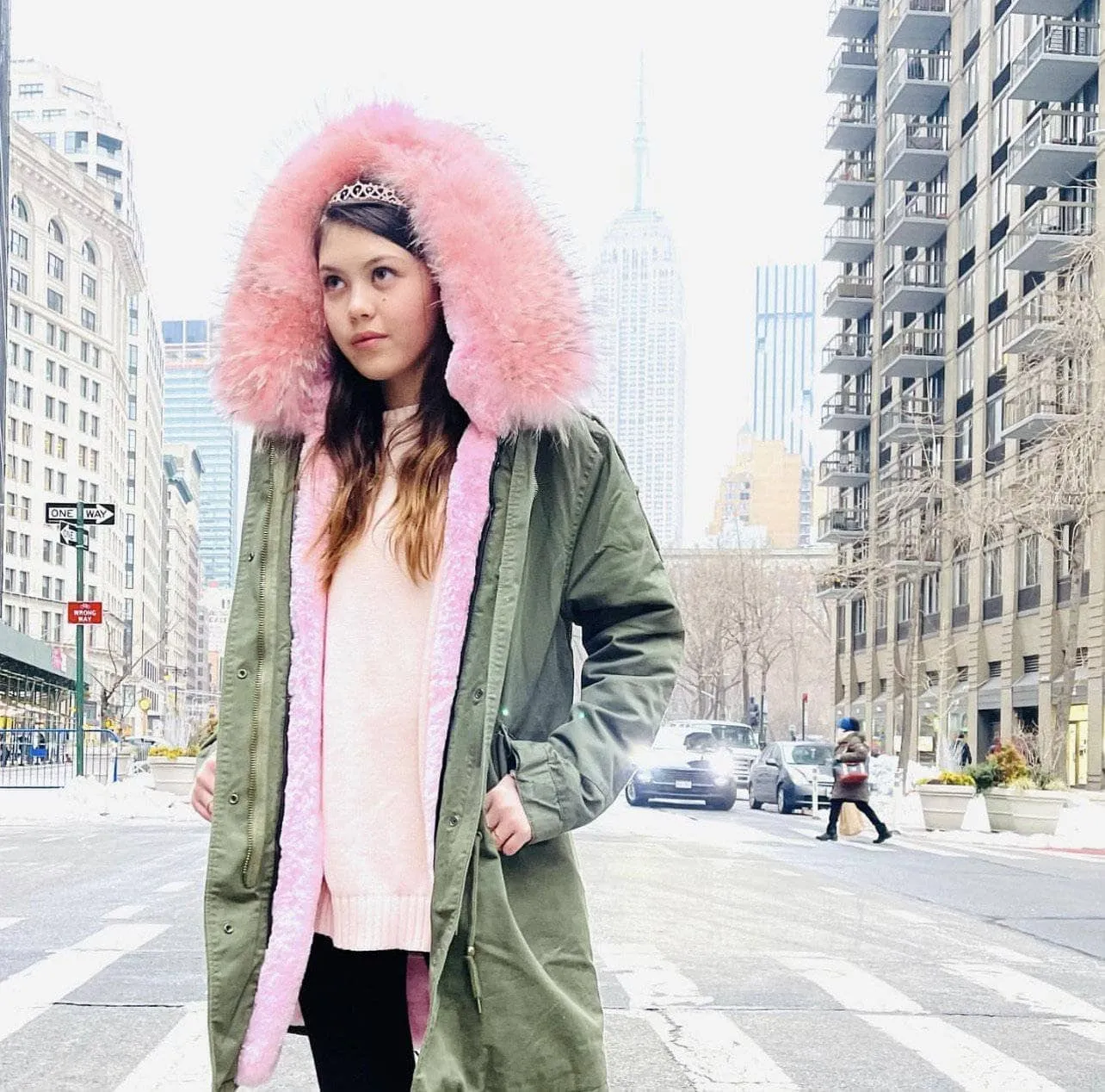 Women's Muted Green Faux Fur Parka