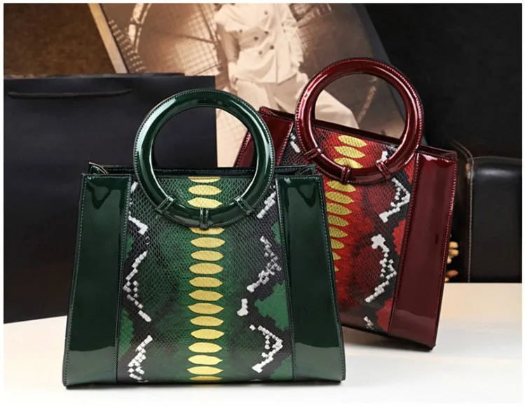 Women's Portable Serpentine Pattern Cowhide Leather Shoulder Handbag