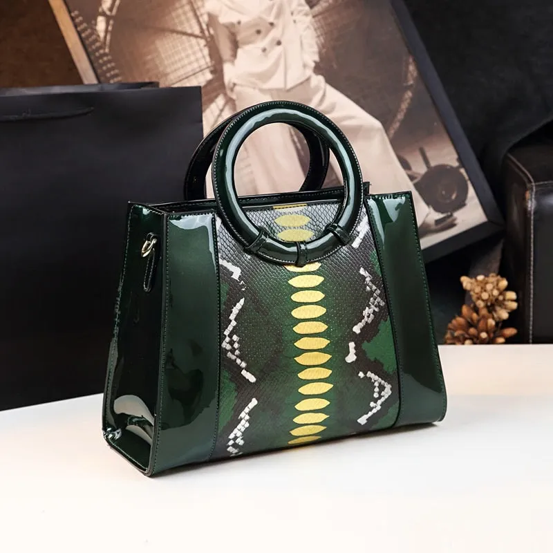 Women's Portable Serpentine Pattern Cowhide Leather Shoulder Handbag