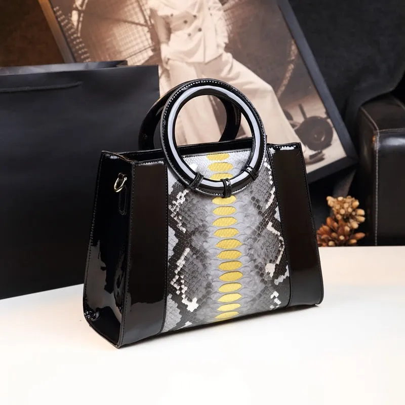 Women's Portable Serpentine Pattern Cowhide Leather Shoulder Handbag