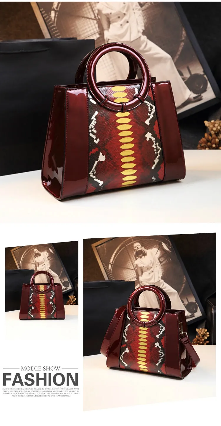 Women's Portable Serpentine Pattern Cowhide Leather Shoulder Handbag