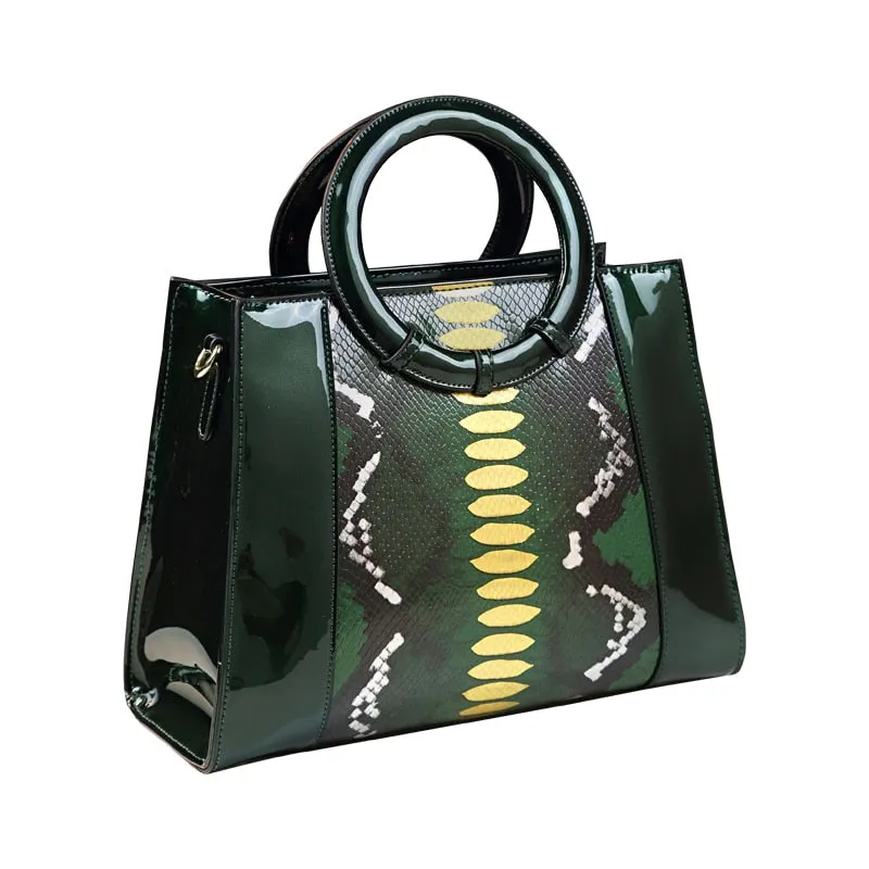 Women's Portable Serpentine Pattern Cowhide Leather Shoulder Handbag