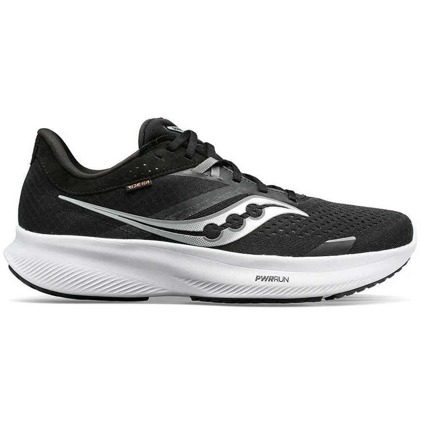 Women's Saucony Ride 16, Black/White, 8 D Wide