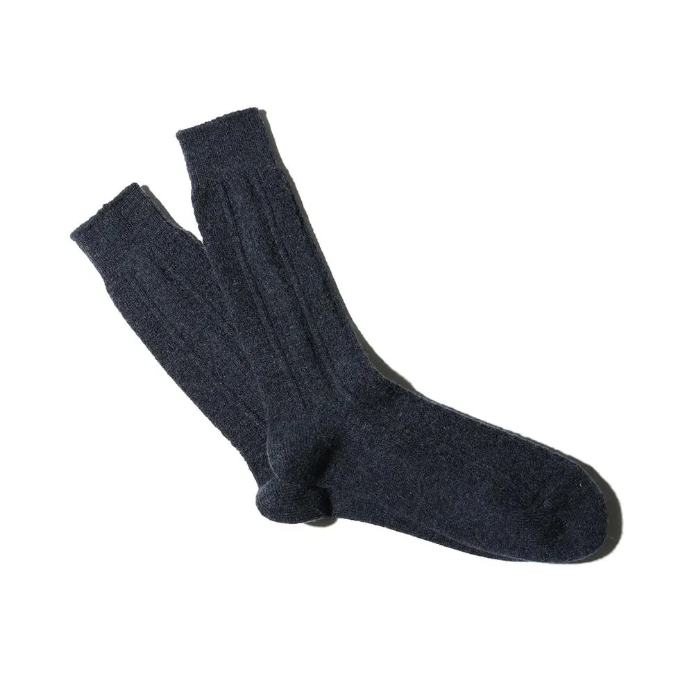 Wool Cashmere Links Crew Socks (Indigo)