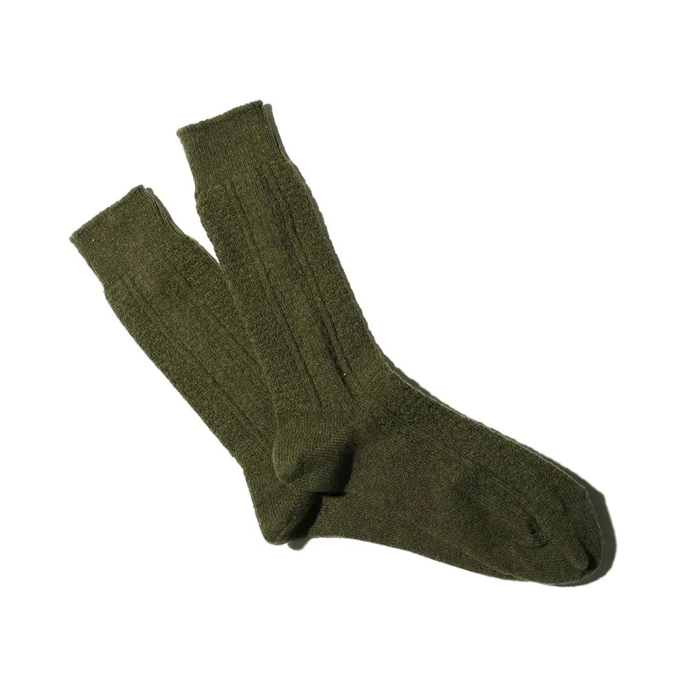 Wool Cashmere Links Crew Socks (Olive)