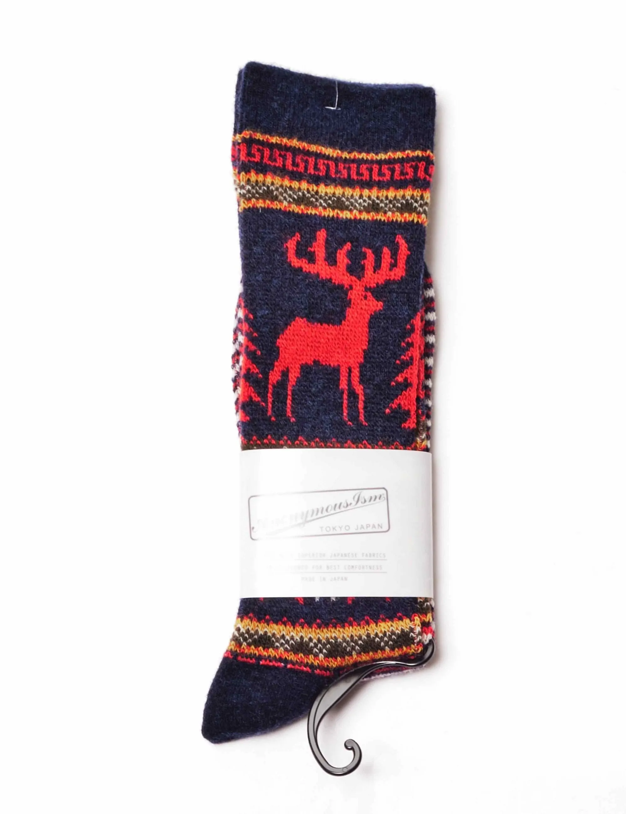 Wool Deer Snow JQ Crew Socks - Navy